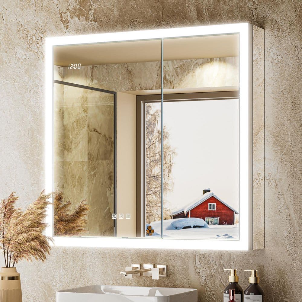 Elega 30 in. W x 30 in. H Rectangular Aluminum Recessed/Wall Mount Dimmable Fogless Lighted Medicine Cabinet with Mirror price history on PriceWatchPro