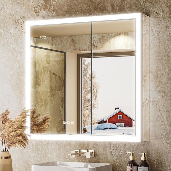 Elega 30 in. W x 30 in. H Rectangular Aluminum Recessed/Wall Mount Dimmable Fogless Lighted Medicine Cabinet with Mirror