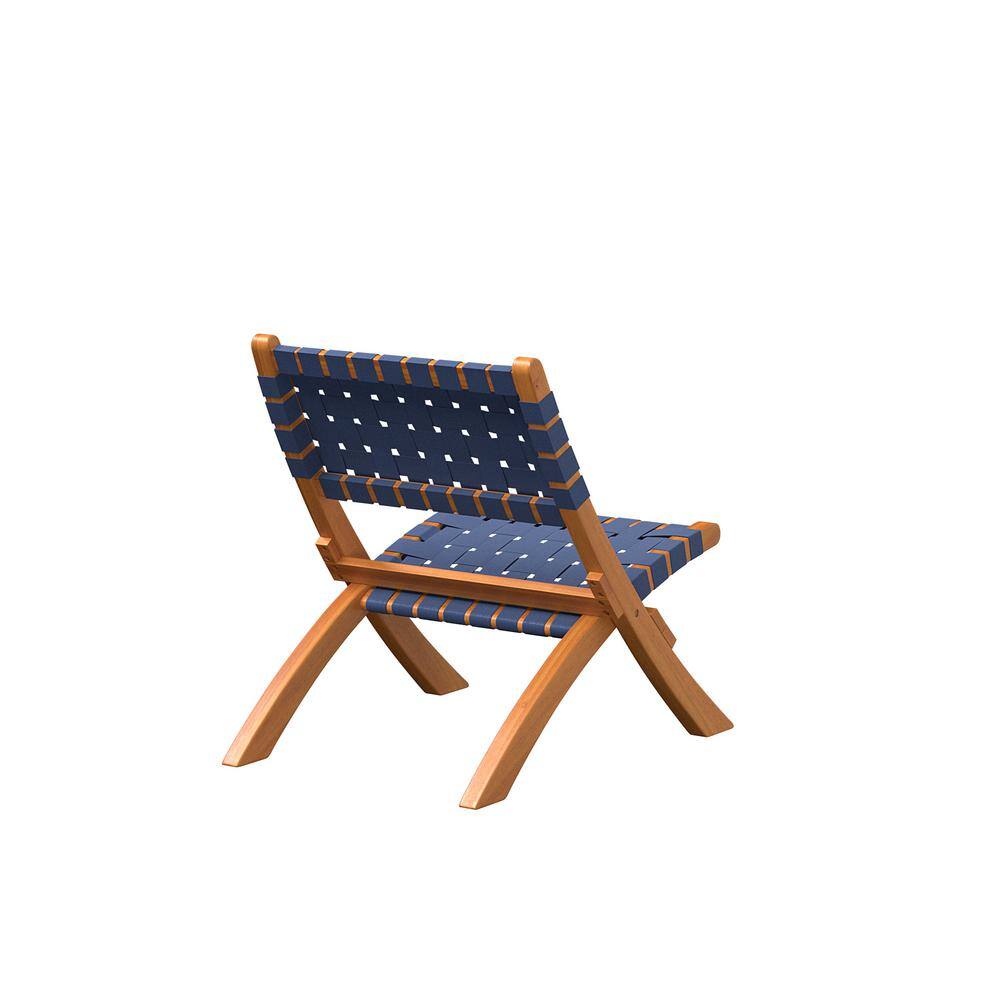 Navy Blue Woven Acacia Wood Folding Chair