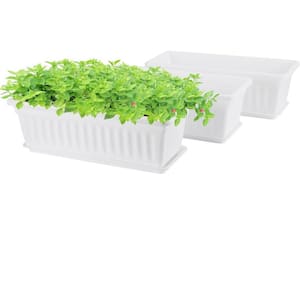 Modern 13.8 in. x 6.9 in. W x 5.9 in H .5 qts Durable Rectangle White Indoor Plastic Window Planter with Tray 3 (-Pack)