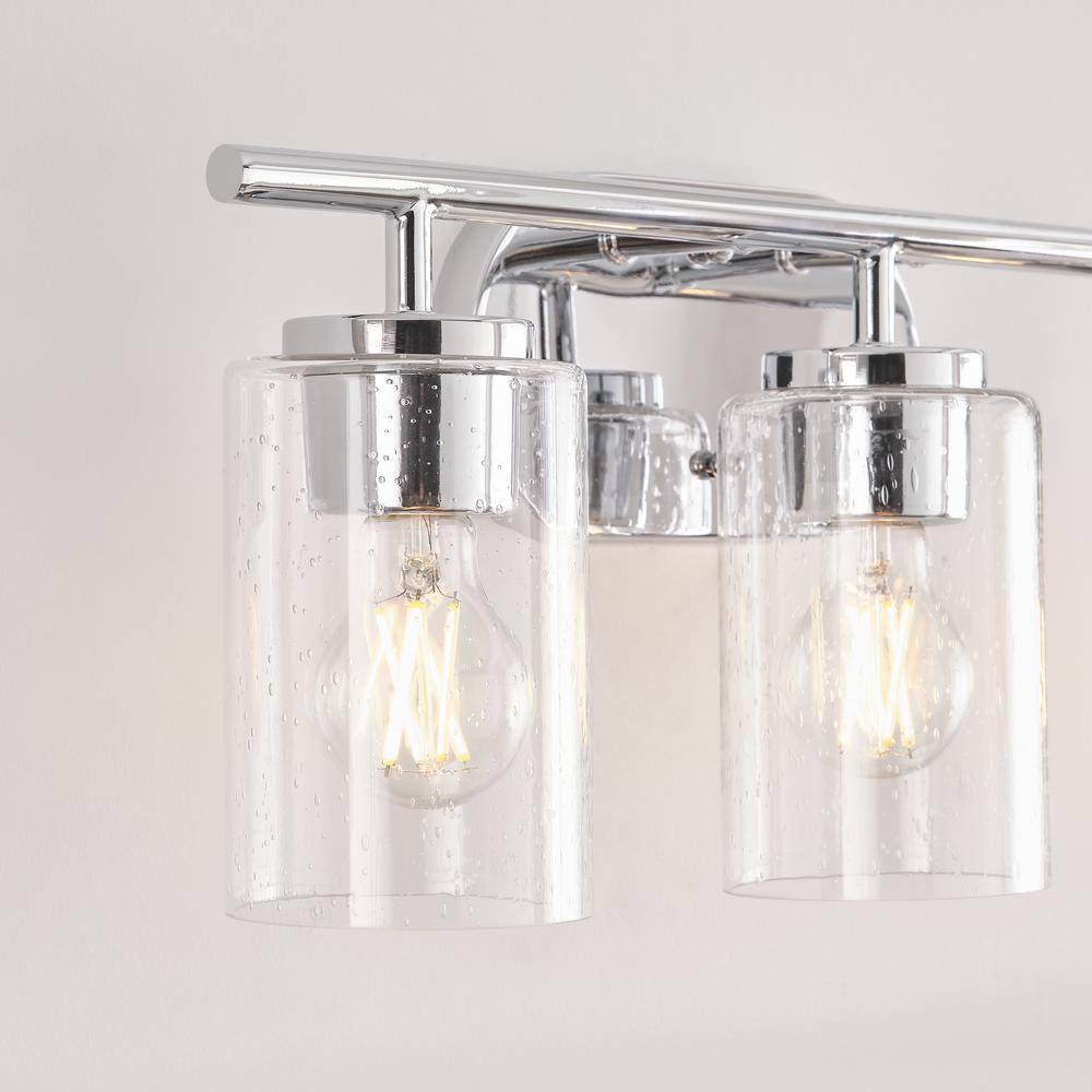 Chrome Clear Seeded Glass 3-Light Dimmable Vanity Fixture