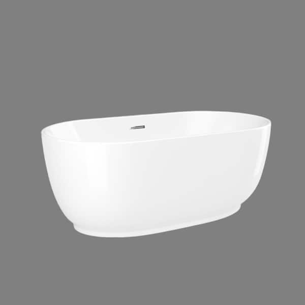 59 in. x 31.5 in. Freestanding Acrylic Soaking Bathtub with Center Drain in Glossy White