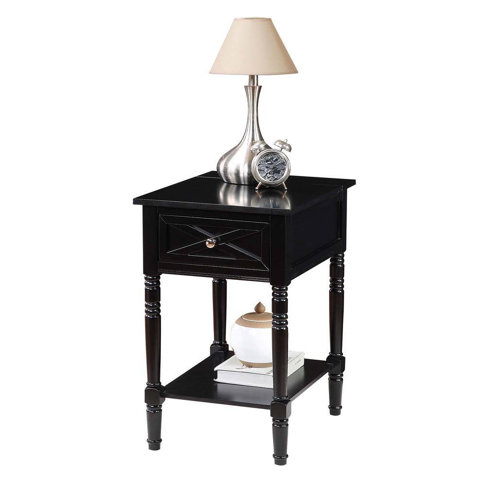Black Wood End Table with Charging Station and Storage