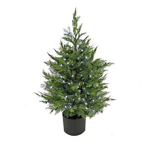 36 in Artificial Cypress Topiary in Black Plastic Nursery Pot with 100 RGB LED Lights