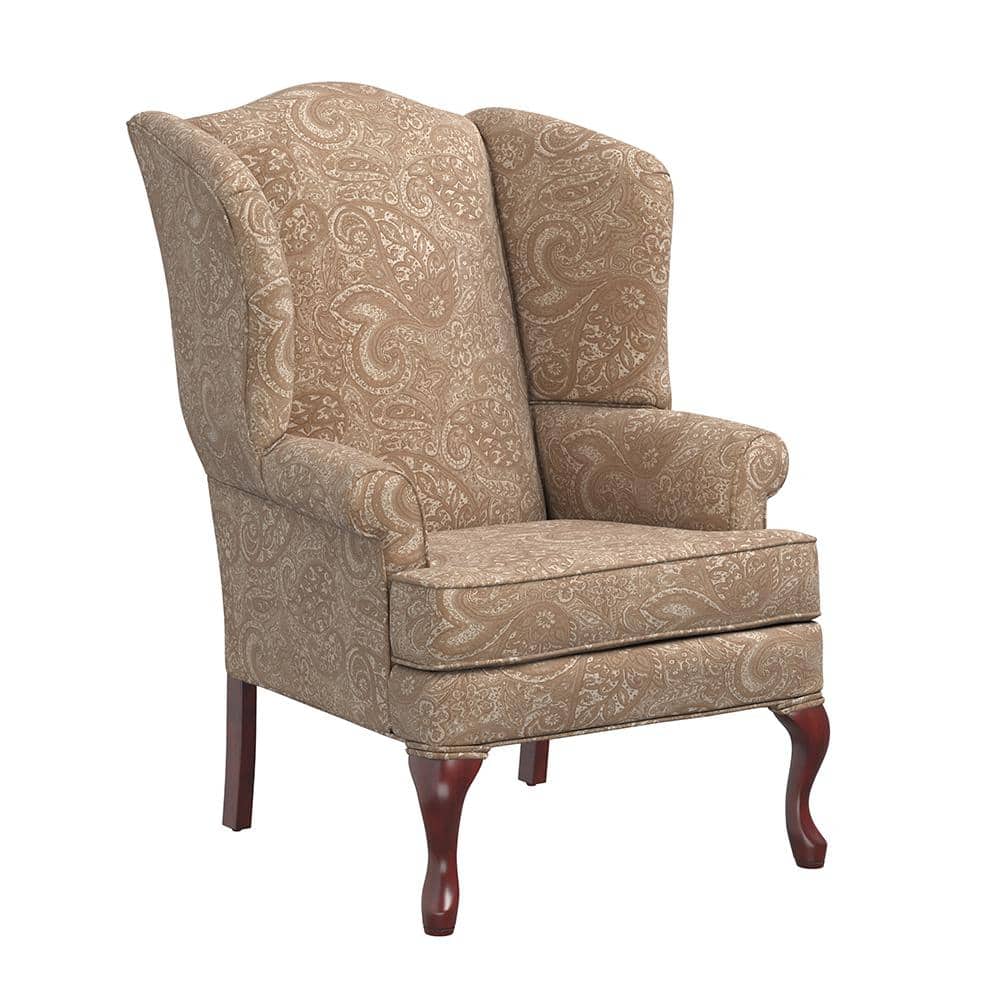 Paisley Cream Microfiber Handcrafted Wingback Accent Chair