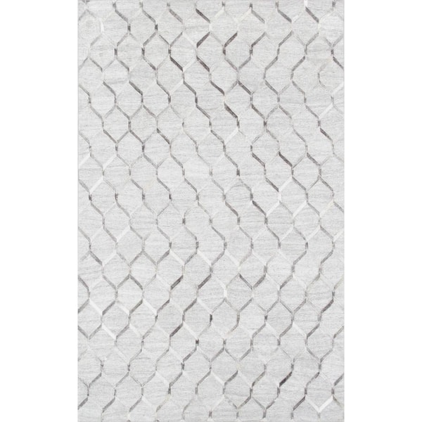 Pasargad Home Galaxy Silver/Grey 2 ft. x 3 ft. Geometric Cowhide Sari Silk Area Rug