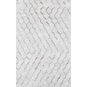 Galaxy Silver/Grey 8 ft. x 10 ft. Geometric Cowhide Sari Silk Area Rug