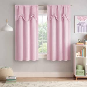 Kids Bow Pink Polyester 40 in. W x 84 in. L Tie Up 100% Blackout Curtain (Single Panel)