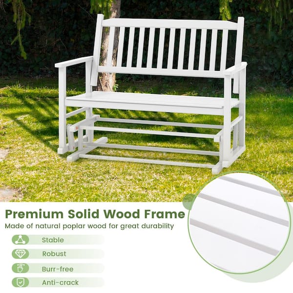 2-Person Poplar Wood Outdoor Glider with Armrests and Slatted Seat