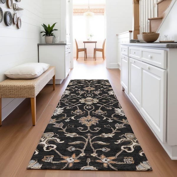 Mayfield Premium Machine Washable Abstract AMF1137 Black 2 ft. 3 in. x 7 ft. 6 in. Runner Rug