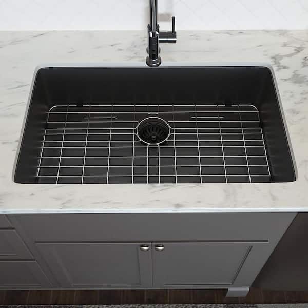 28 in. Undermount Single Bowl 16 Gauge Gunmetal Black Stainless Steel Kitchen Sink with Bottom Grids