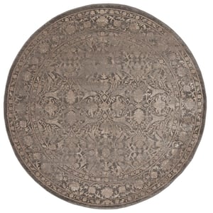 Colosseo Light Brown 5 ft. Round Traditional Oriental Vintage Area Rug
