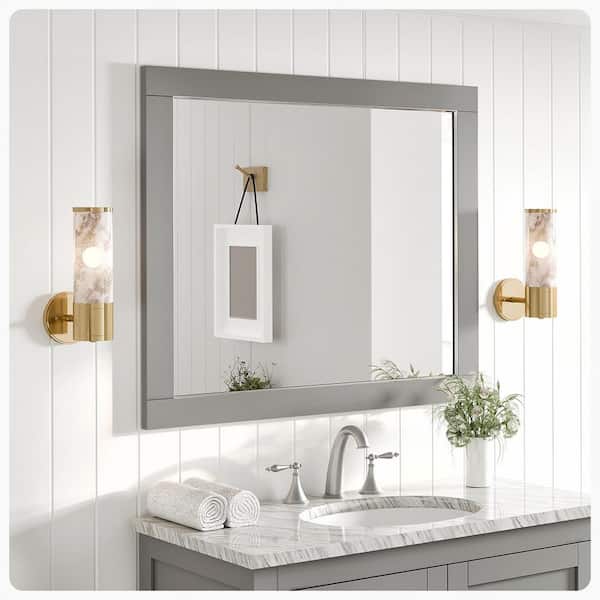 Eviva Aberdeen 36 in. W x 30 in. H Framed Rectangular Bathroom Vanity Mirror in Grey