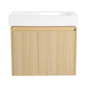 23.62 in. W x 14.37 in. D x 21.26 in. H Bath Floating Vanity Cabinet Modern Small Bathroom Vanity with Top in Oak