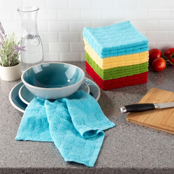 Lavish Home 100% Cotton 16 Pack Dish Wash Cloth or 8 Pack Hand Towel Set  Absorbent Kitchen Chevron Weave