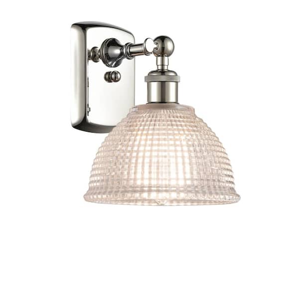 Arietta 1-Light Polished Nickel, Clear Wall Sconce with Clear Glass Shade
