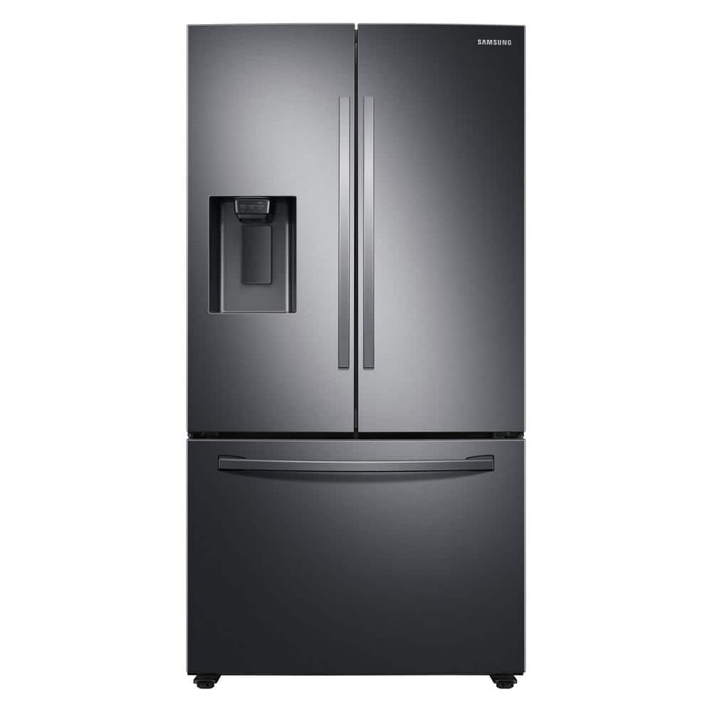 35.75 in. W 27 cu. ft. 3-Door French Door Refrigerator in Fingerprint Resistant Black Stainless Steel, Standard Depth