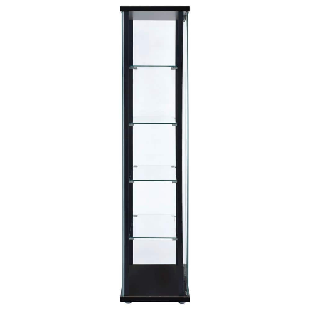 Transitional Black Pine Curio Cabinet with Glass Shelves