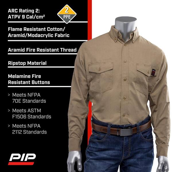 PIP Men's Small Tan AR/FR Dual Certified Ripstop Long Sleeve