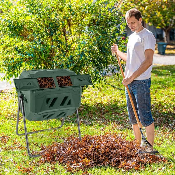 Tumbling Composter 40 gal. Garden Rotating Compost Bin with Dual Chamber Green (1-Pack)