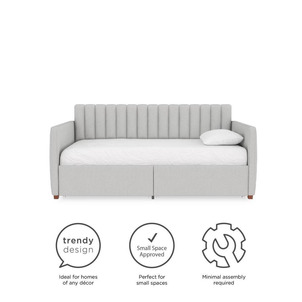 Twin Gray Linen Upholstered Daybed with Storage Drawers