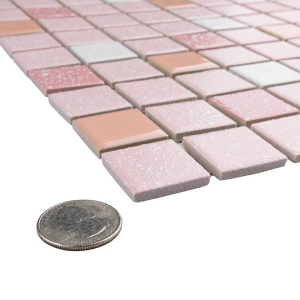 Crystalline Straight Edge Square Pink 11-3/4 in. x 11-3/4 in. Porcelain Mosaic Tile (29.4 sq. ft./Case)