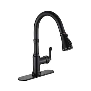 Single Handle Pull Down Sprayer Kitchen Faucet with Deckplate Gooseneck Swivel Spout in Oil Rubbed Bronze