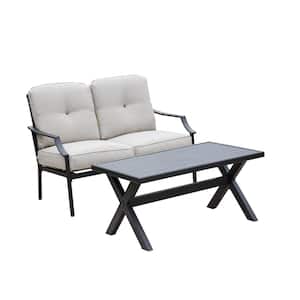 2-Piece Metal Patio Deep Seating Set with Beige Cushions