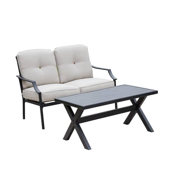 Patio Festival 2-Piece Metal Patio Deep Seating Set with Beige Cushions