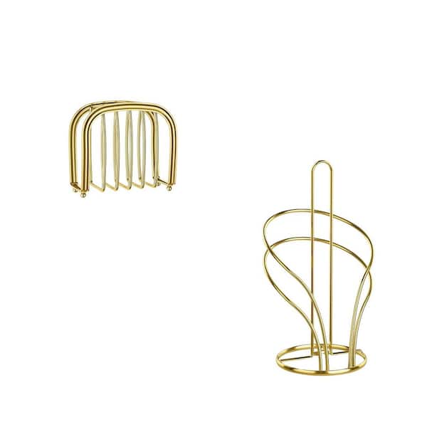 Aoibox Paper Towel Roll Holder and Paper Napkinholder Set Stainless Steel with Weighted Base Suction Cups in Gold