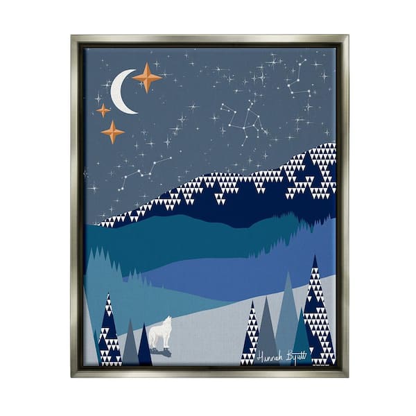 Stupell Industries Winter Night Landscape by Hannah Byatt 1-Piece Floater Frame Graphic Print Nature Poster Art Print 21 in. x 17 in.