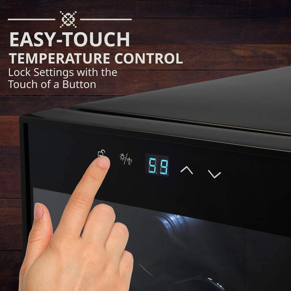 Ivation 34 Bottle Black Freestanding Wine Cooler with Wi-Fi and LED Lighting
