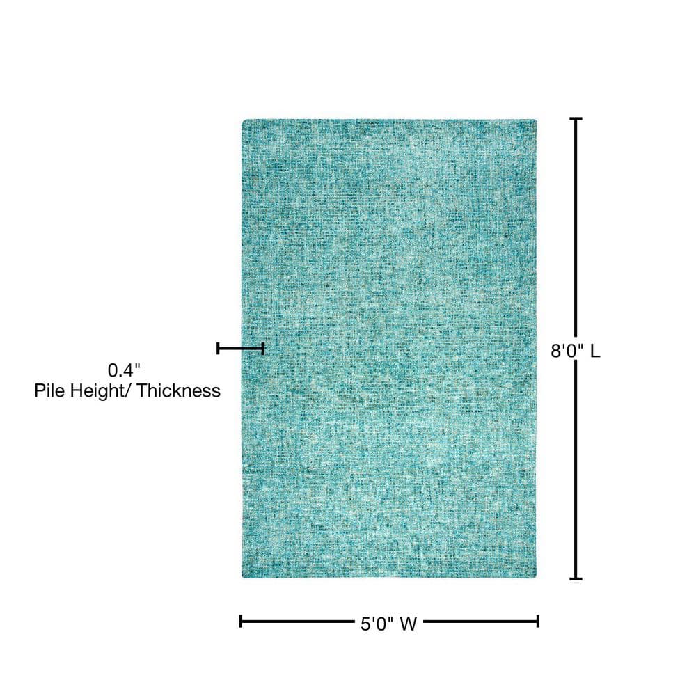 Teal and Beige Hand-Tufted Wool Area Rug, 5' x 8'