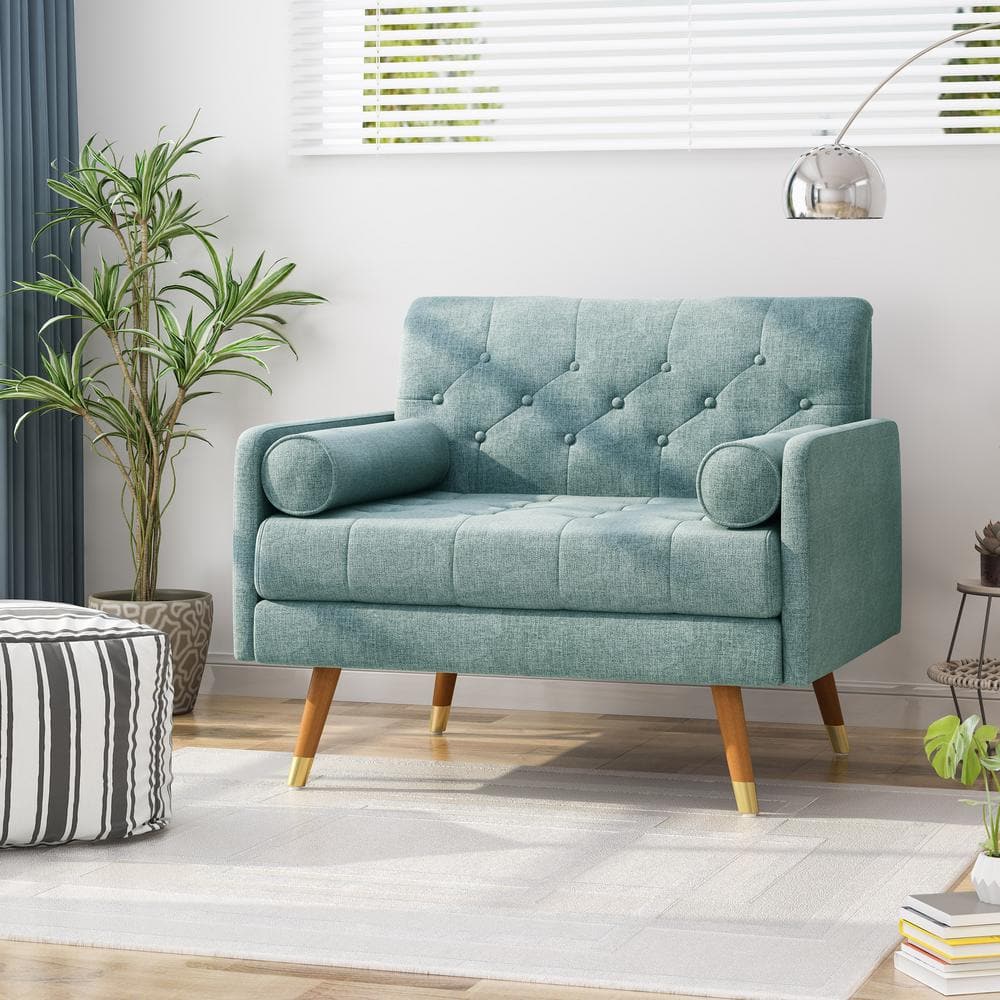 38.25" Blue Handcrafted Mid-Century Upholstered Club Chair