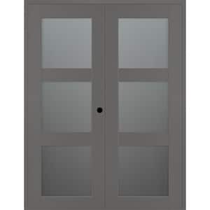 Vona 3 Lite 72 in. x 96 in. Left Active 3-Lite Frosted Glass Gray Matte Wood Composite Double Prehung Interior Door