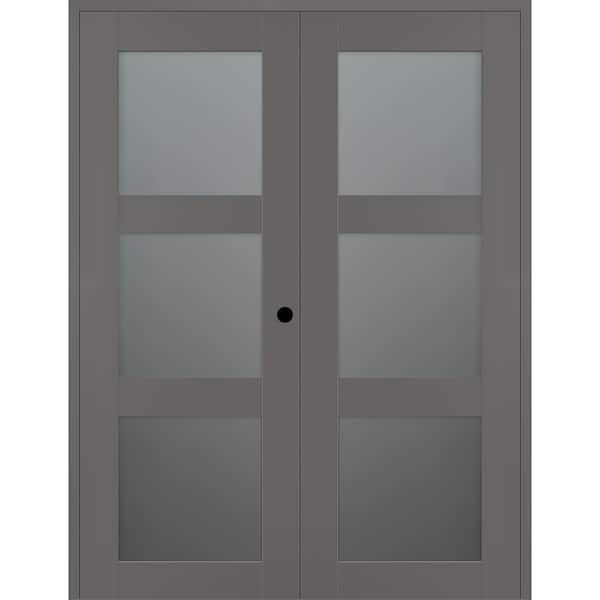Belldinni Vona 3 Lite 72 in. x 96 in. Left Active 3-Lite Frosted Glass Gray Matte Wood Composite Double Prehung Interior Door