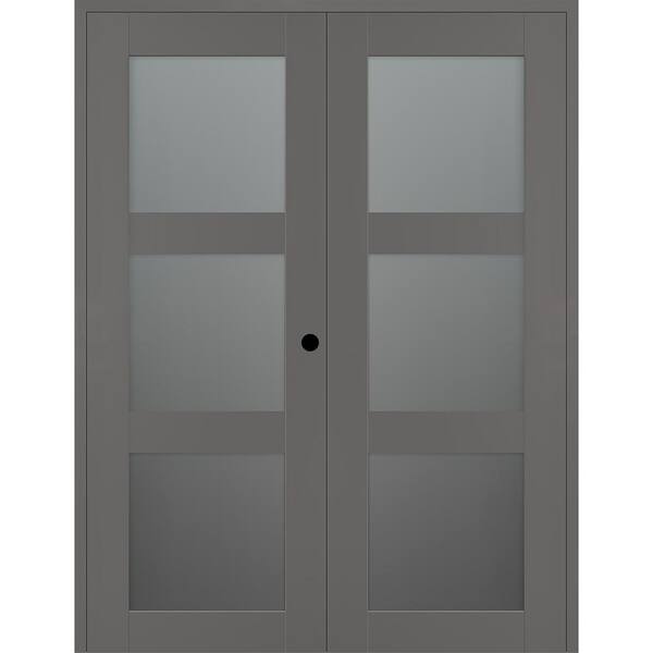 Belldinni Vona 3 Lite 64 in. x 96 in. Left Active 3-Lite Frosted Glass Gray Matte Wood Composite Double Prehung Interior Door