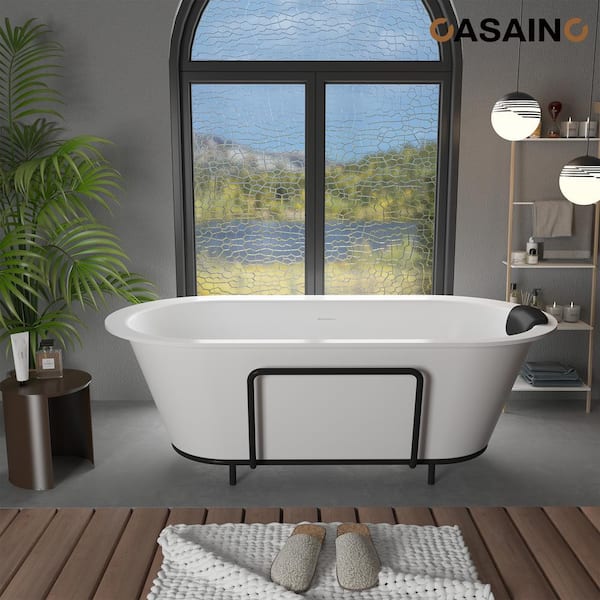 71 in. x 35 in. Stone Resin Freestanding Clawfoot Non-Whirlpool Soaking Solid Surface Bathtub in White