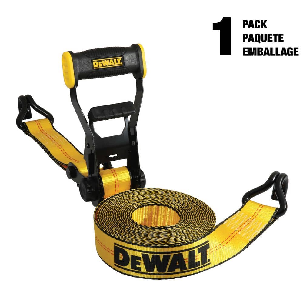 Heavy-Duty Black and Yellow 27 ft Ratchet Tie-Down Strap with J-Hooks