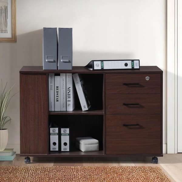 AndMakers 3-Drawer Walnut Wood 39.37 in. W Lateral File Cabinet