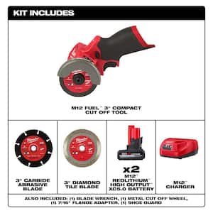 M12 FUEL 12V Lithium-Ion Brushless Cordless 3 in. Cut Off Saw w/M12 XC 5.0 Ah Battery (2-Pack) Starter Kit and Charger