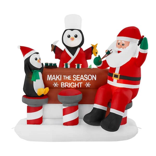 Home Accents Holiday 5 ft Sushi Santa and Penguins Holiday Inflatable