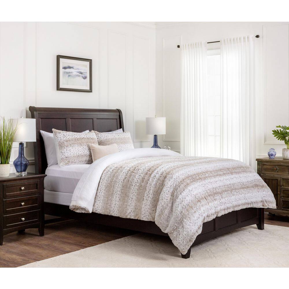 Luxurious Beige Faux Fur Queen Duvet Cover Set