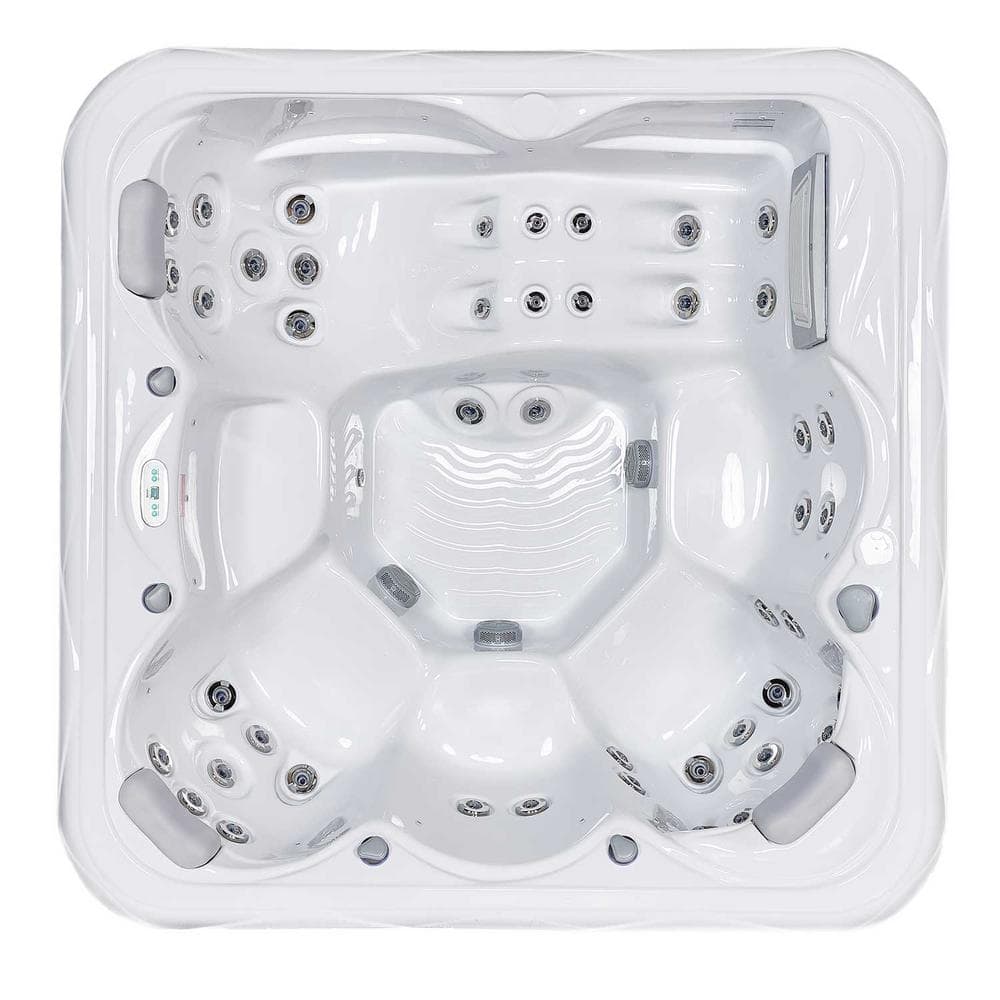 New York 6-Person Ice White Acrylic Square Hot Tub with Ozonator
