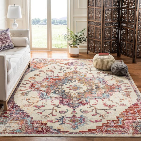 Crystal 11 ft. x 16 ft. Light Blue/Burgundy Distressed Border Area Rug