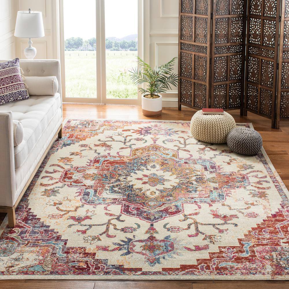 Elysian Blooms Light Blue & Burgundy Floral Synthetic Square Rug