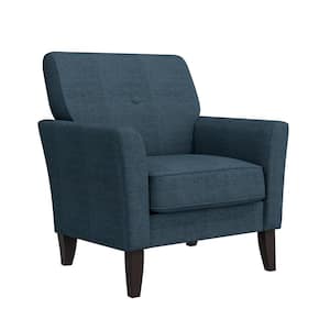 Alex Caribbean Blue Plush Low-Pile Velour Fabric Transitional Flared Arm Chair