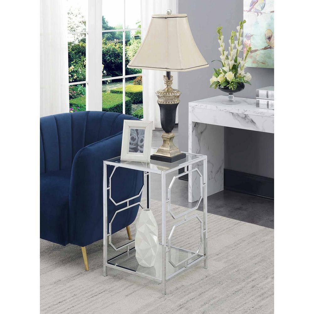 Omega Chrome and Glass End Table with Shelf
