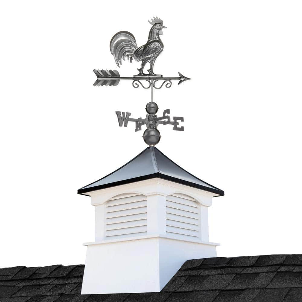 Good Directions Coventry 18in.x18in. Square x51in. High Vinyl Cupola with Black Aluminum Roof and Dark Zinc Aluminum Rooster Weathervane