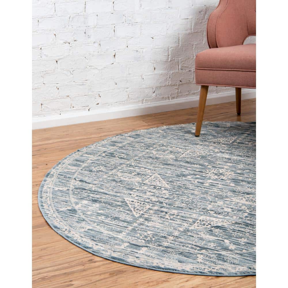 Serene Cascade Handmade Round Blue Floral Synthetic Rug